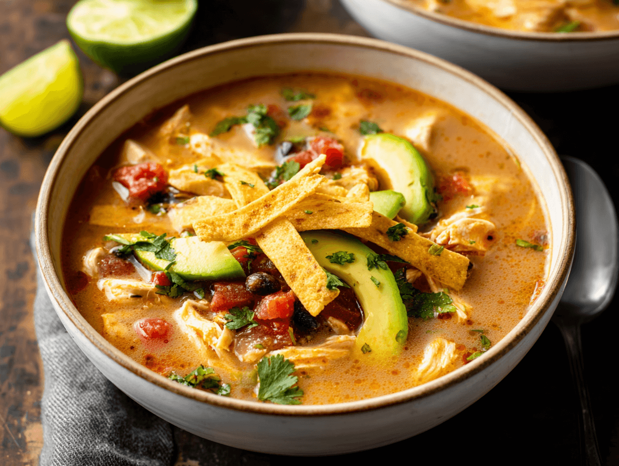 Chicken Taco Soup Recipe – A Flavorful, Easy, and Comforting Classic 6 Chicken taco soup recipe bowl with toppings
