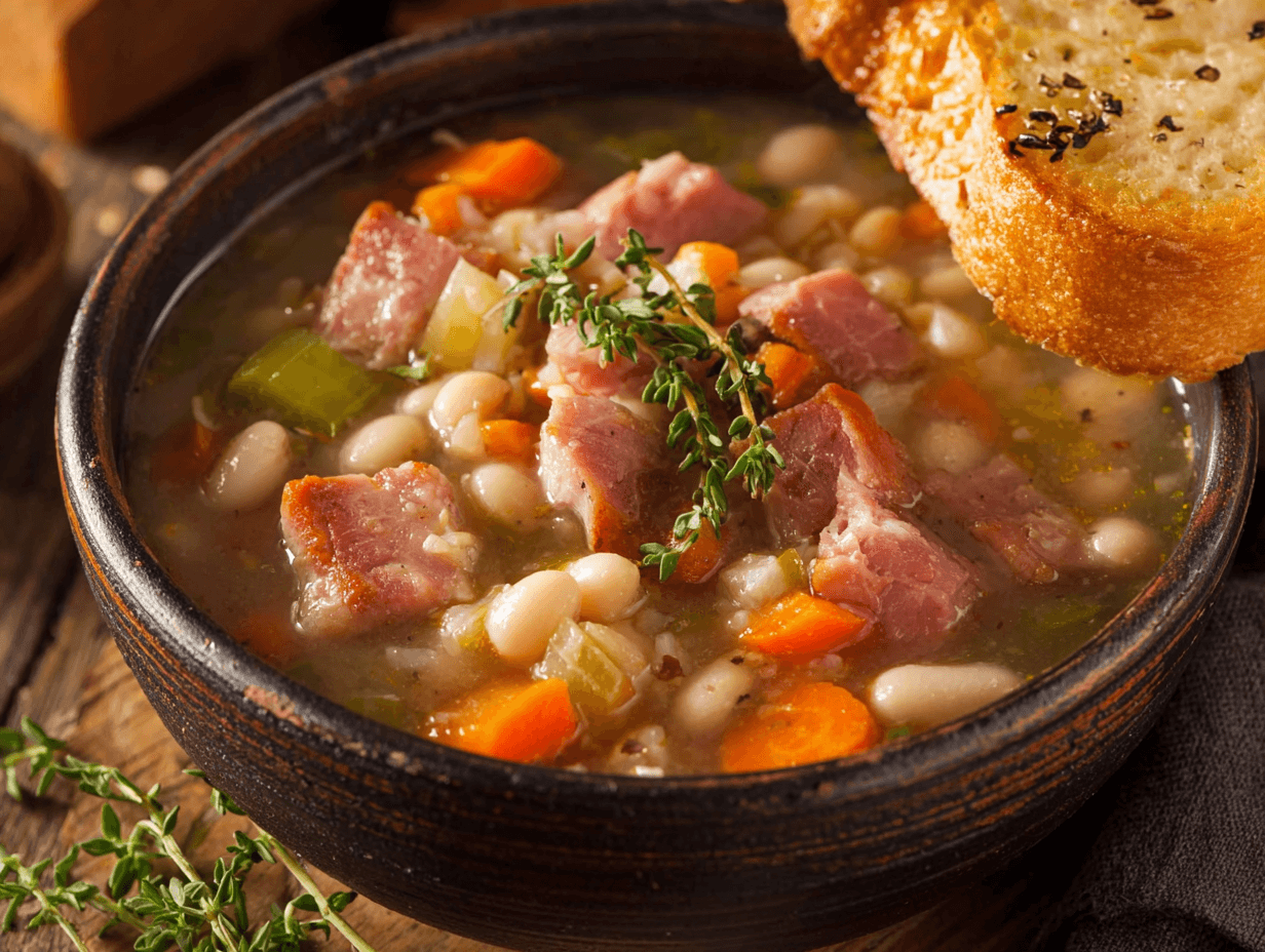 How to Make Ham and Bean Soup That Tastes Like Home 12 How to make ham and bean soup in a rustic bowl