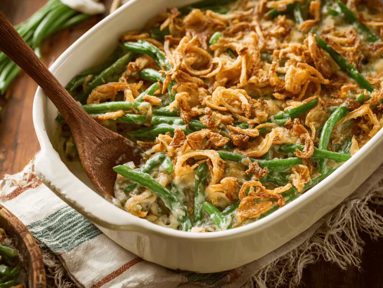 Campbell Soup Green Bean Casserole Recipe: Classic Comfort Made Simple 8 Serving Campbell Soup Green Bean Casserole at dinner table