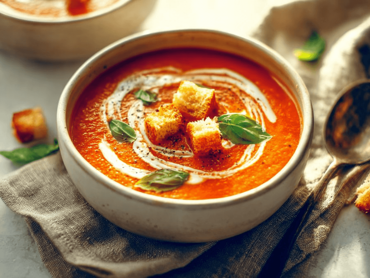 Tomato Soup Recipe with Fresh Tomatoes – 5 Amazing Comfort Secrets 10 Served tomato soup recipe with fresh tomatoes and basil