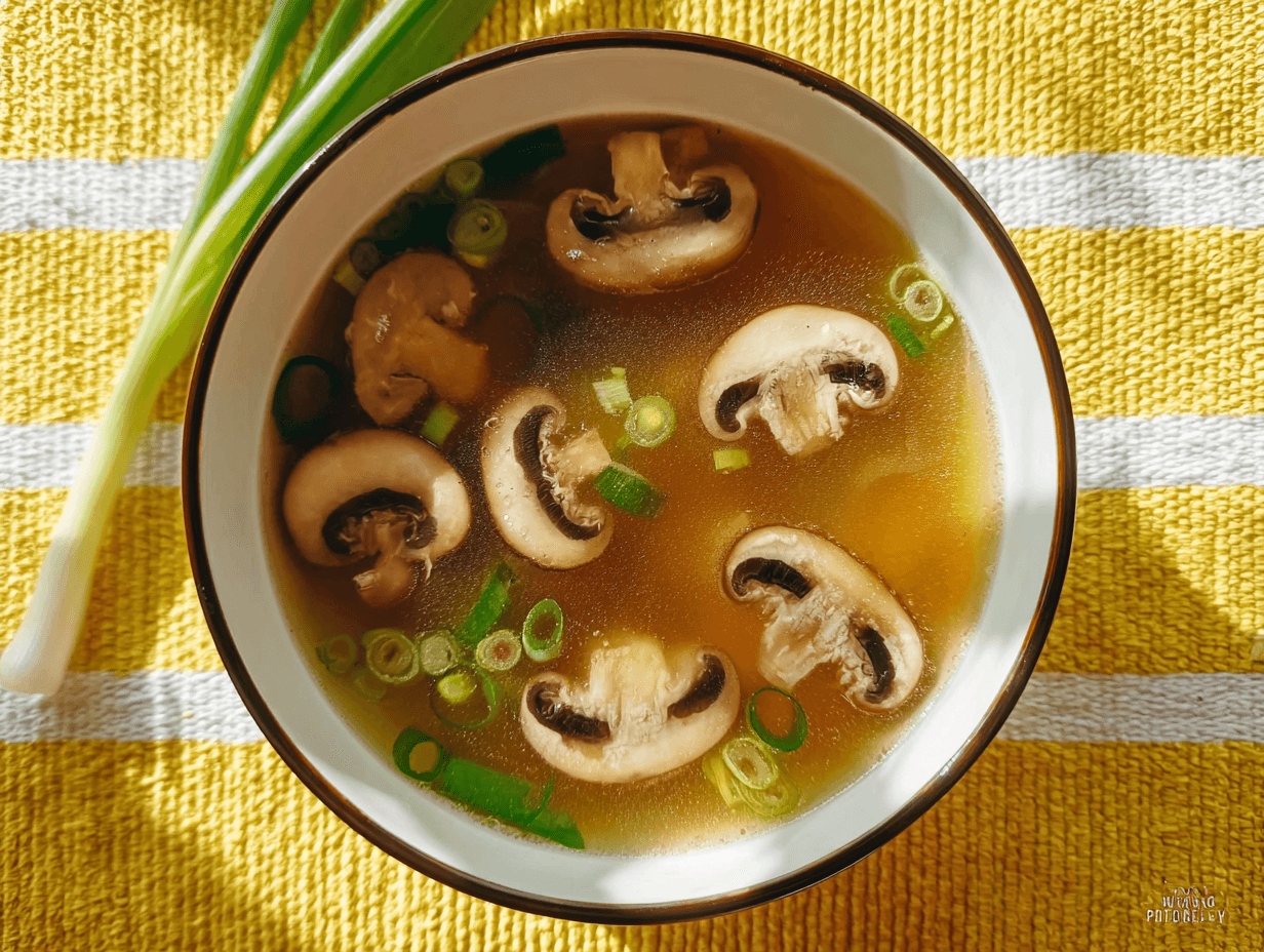 Japanese Clear Soup – Simple, Comforting Hibachi-Style Broth You’ll Love 7 Japanese clear soup with mushrooms and green onions in a white bowl