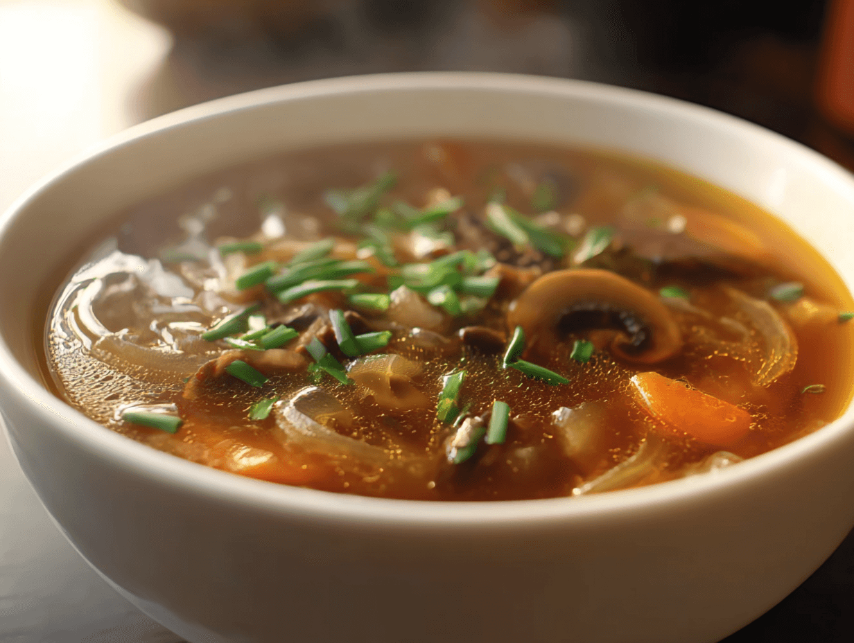 Simple Japanese Onion Soup You’ll Crave Again and Again 5 Japanese onion soup in porcelain bowl with chives and mushrooms