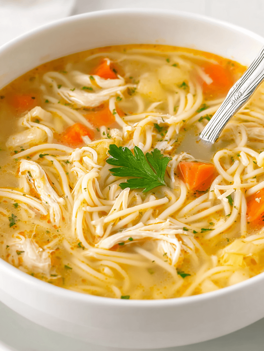 Lipton Chicken Noodle Soup Recipe – 5 Powerful Reasons You’ll Love This Comfort Classic 6 Close-up of Lipton Chicken Noodle Soup with noodles, chicken, and parsley garnish
