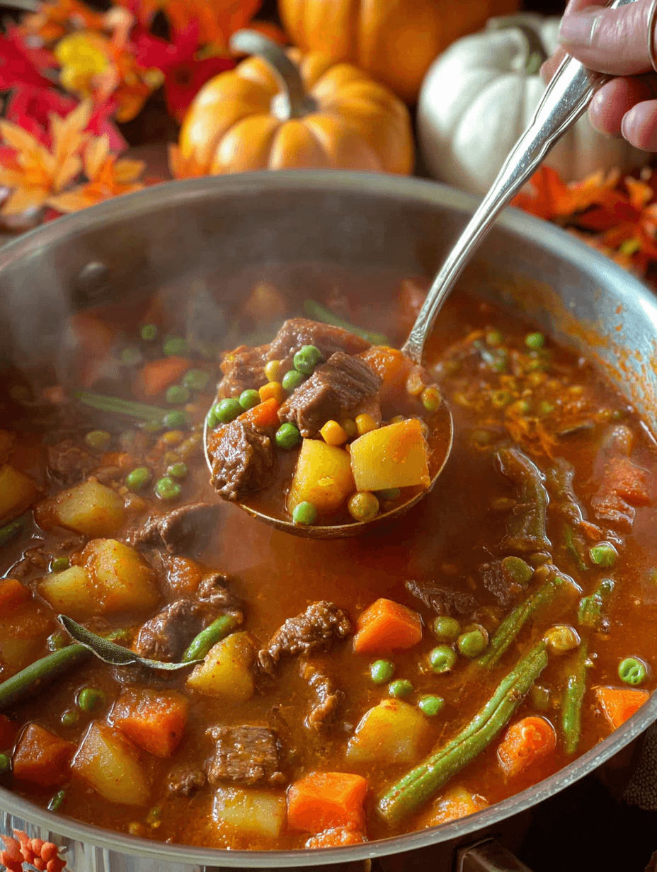Old Fashioned Vegetable Beef Soup Recipe | 5 Comfort Secrets You’ll Love 15 Old Fashioned Vegetable Beef Soup simmering in a pot with ladle