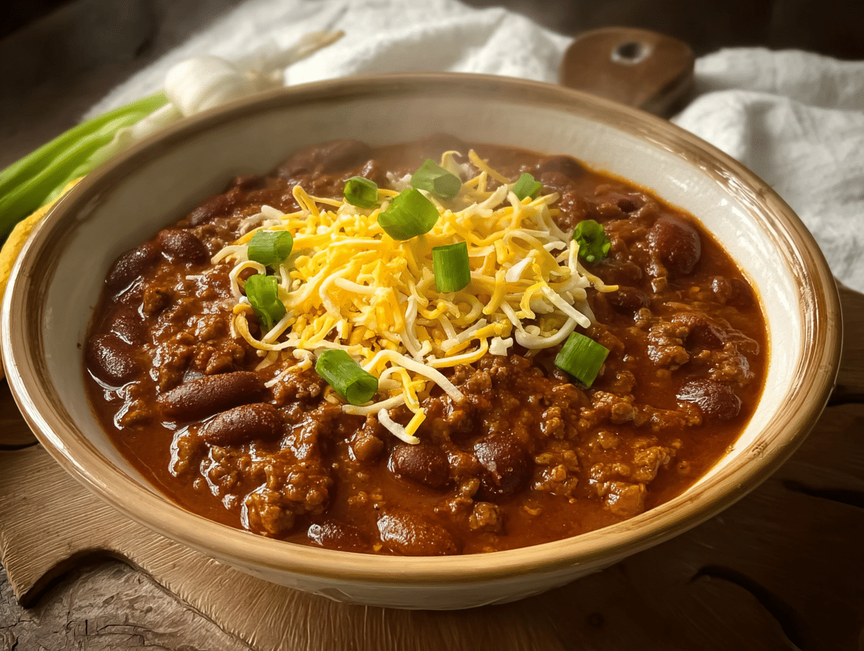 5-Ingredient Chili: Ultimate Easy 25-Minute Comfort 5 5-Ingredient Chili with ground beef and beans in rustic bowl