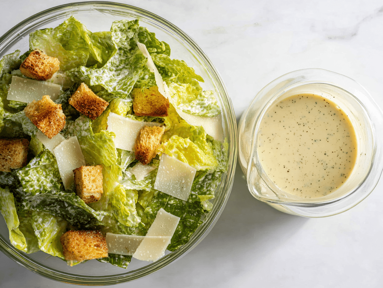 Authentic Caesar Dressing With Bold Classic Flavor (No Bottled Taste) 4 Authentic Caesar Dressing served with classic Caesar salad, croutons, and Parmesan