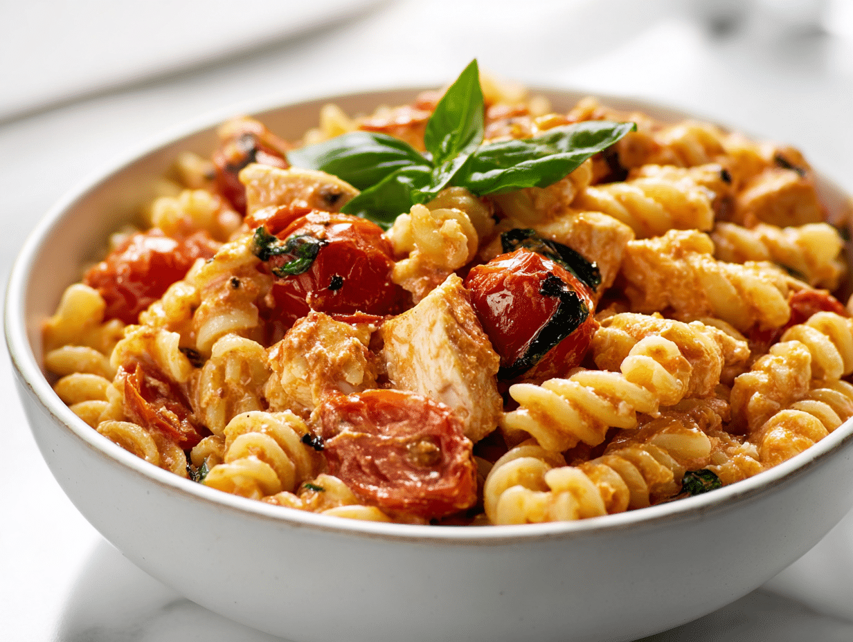 Baked Feta Chicken Pasta That Brings Big Comfort Fast 5 Baked feta chicken pasta with creamy feta-tomato sauce and basil
