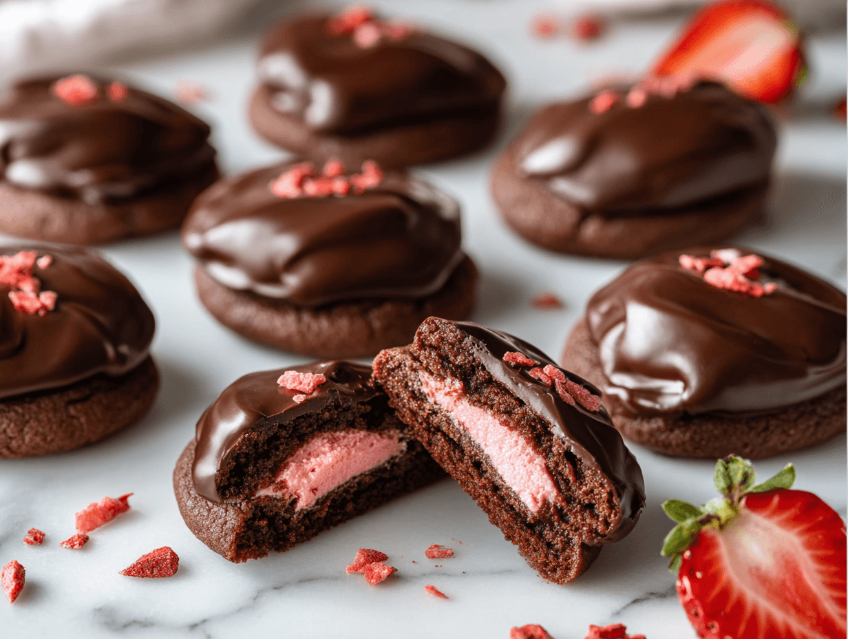 Chocolate Covered Strawberry Cookies: 3 Irresistible Bakery Layers 1 Chocolate covered strawberry cookies with strawberry filling and chocolate ganache