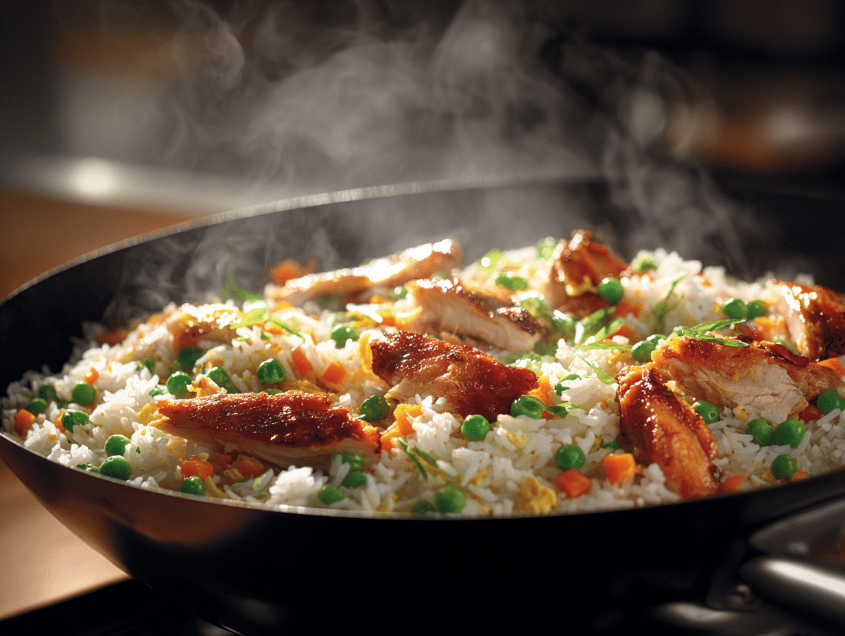 Egg White Fried Rice with Chicken: Better-Than-Takeout and Light 4 Egg White Fried Rice with Chicken in a wok
