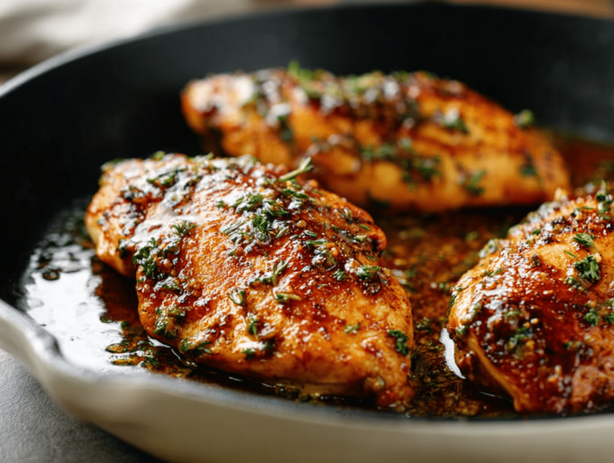 Garlic Butter Baked Chicken Breast Recipe – Juicy & Easy Dinner 5 Garlic butter baked chicken breast in skillet