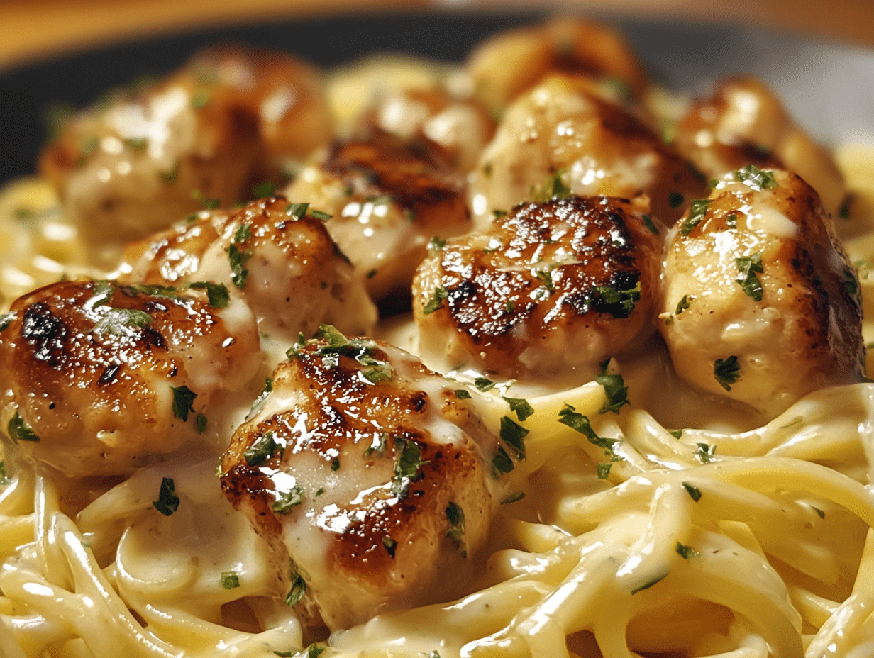 Garlic Butter Chicken Bites with Creamy Parmesan Pasta – Amazing 30-Minute Comfort Dinner 4 garlic butter chicken bites with creamy parmesan pasta