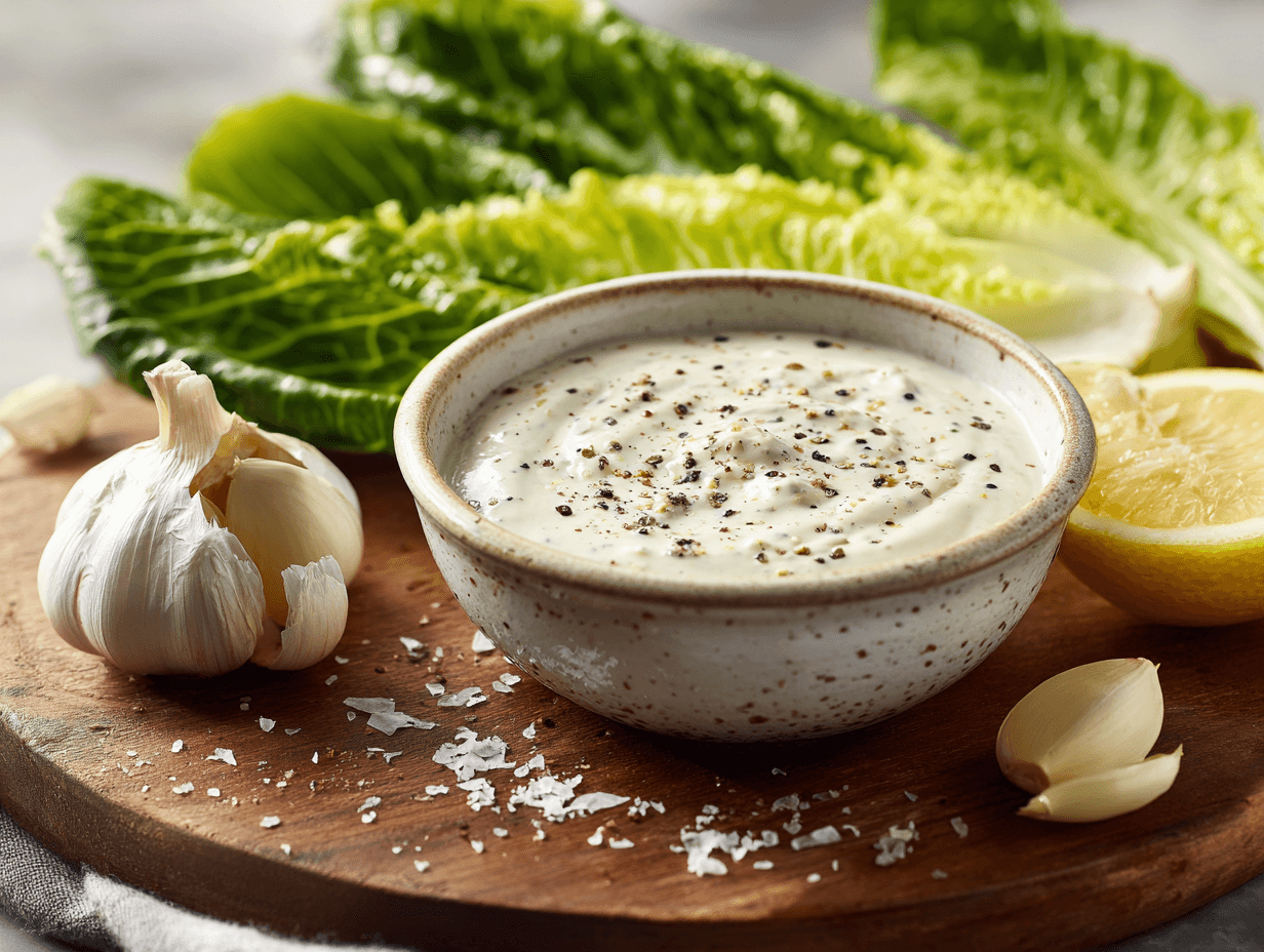Garlic Lovers Caesar Dressing That Tastes Bold and Creamy 4 garlic lovers caesar dressing served on romaine salad