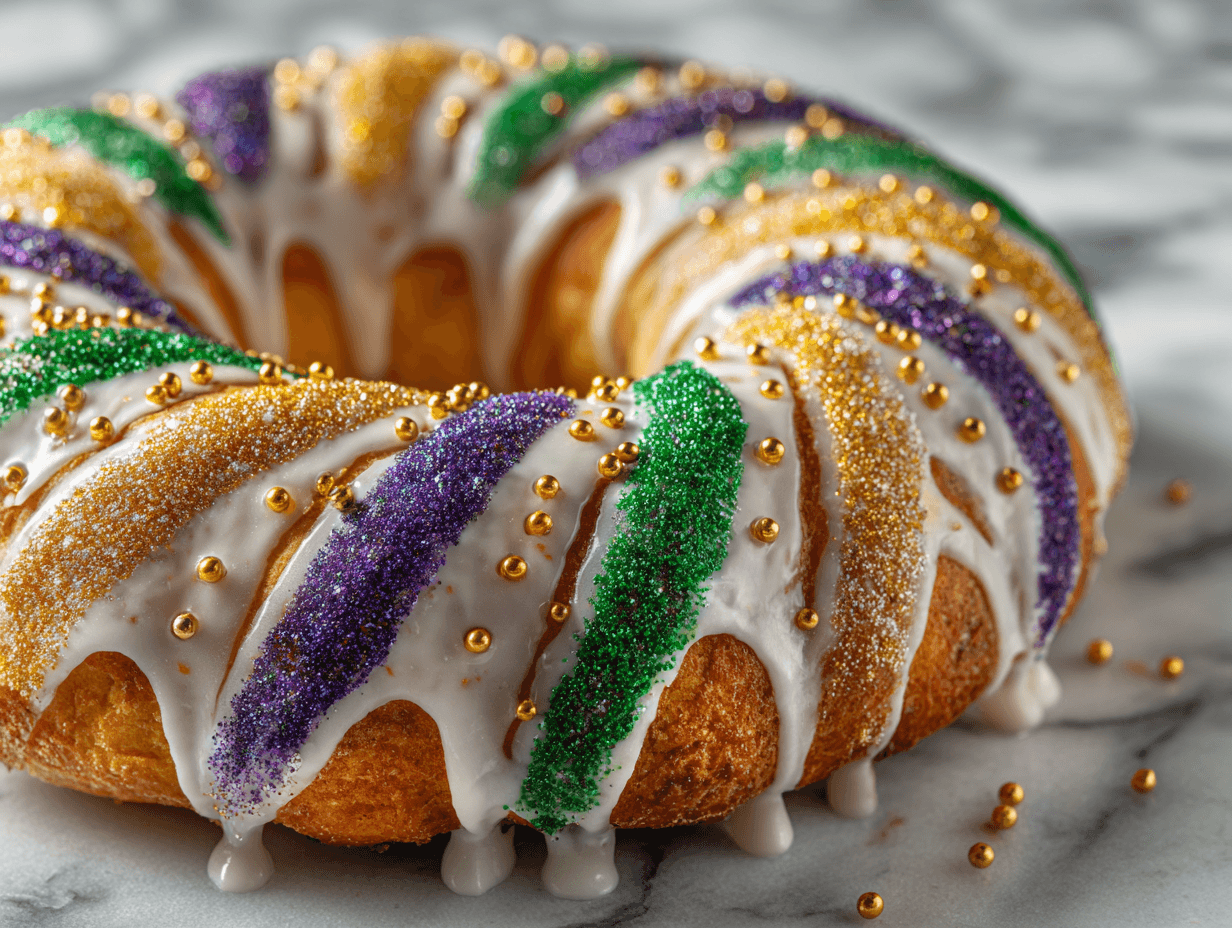 Gluten-Free King Cake That Actually Tastes Like Mardi Gras 4 Gluten-Free King Cake with Mardi Gras colored sugar