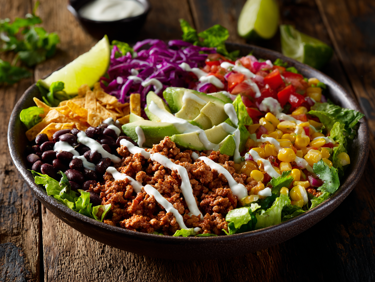 High-Protein Taco Salad Bowls With Bold Flavor and Zero Weeknight Stress 4 Serving High-Protein Taco Salad Bowls for dinner