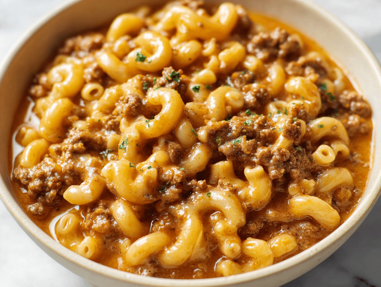 Homemade Hamburger Helper Recipe That Feels Like Real Comfort Food 4 Homemade Hamburger Helper in a bowl with cheddar sauce