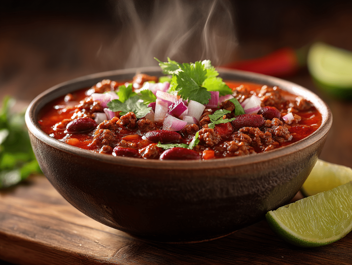 Lean Beef Chili: Bold Flavor, Lighter Bowl, Real Comfort 4 Lean Beef Chili in a bowl with toppings