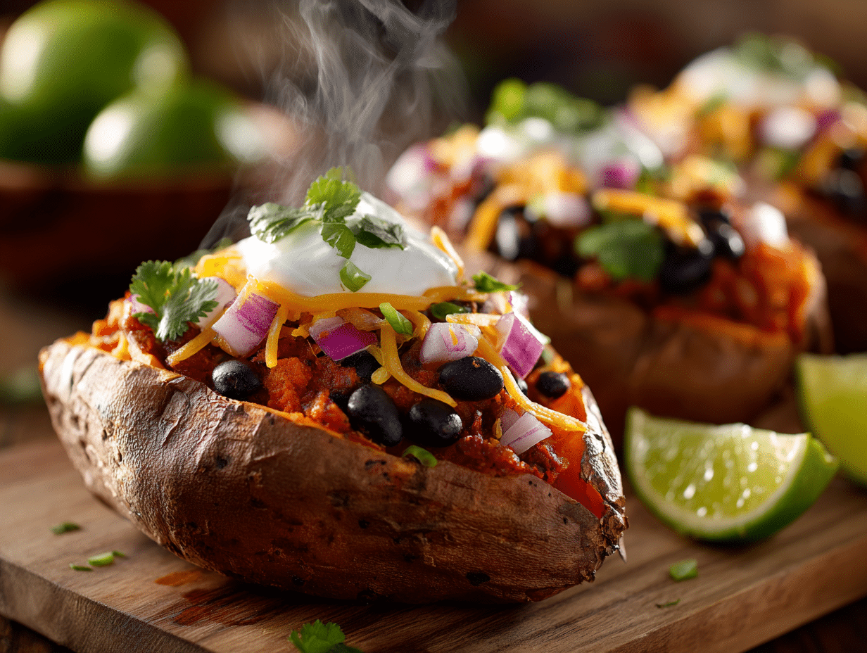 Microwave Baked Sweet Potatoes and Chili That Makes Dinner Feel Easy 4 Microwave baked sweet potatoes and chili bowl