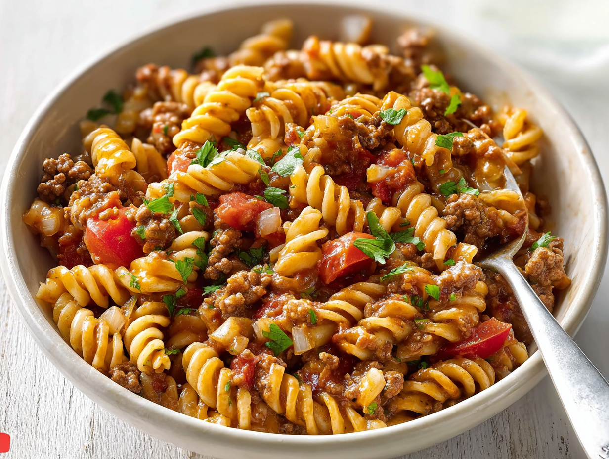 One-Pot Taco Pasta: Easy, Cheesy Weeknight Win 3 One-Pot Taco Pasta with rotini, taco-seasoned beef, and tomatoes