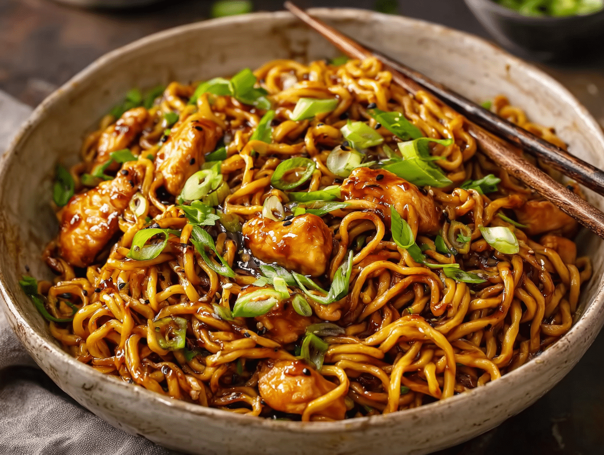 Sticky Garlic Chicken Noodles Recipe That Tastes Better Than Takeout 5 Sticky garlic chicken noodles recipe with tender chicken and glossy sauce