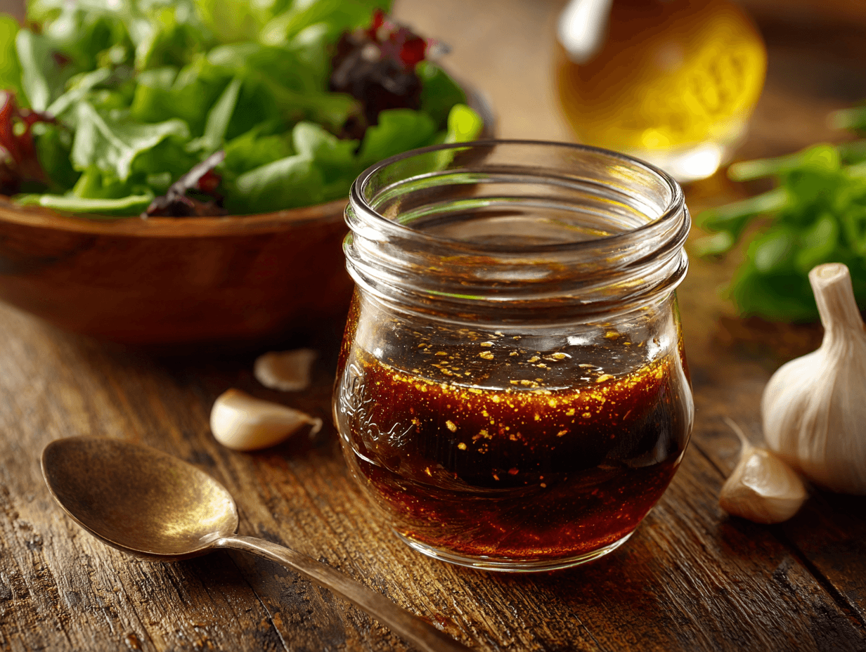 Balsamic Vinaigrette Dressing Recipe Easy Homemade 4 balsamic vinaigrette dressing recipe in a glass jar on a rustic table