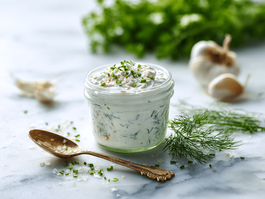 homemade buttermilk ranch dressing in a glass jar