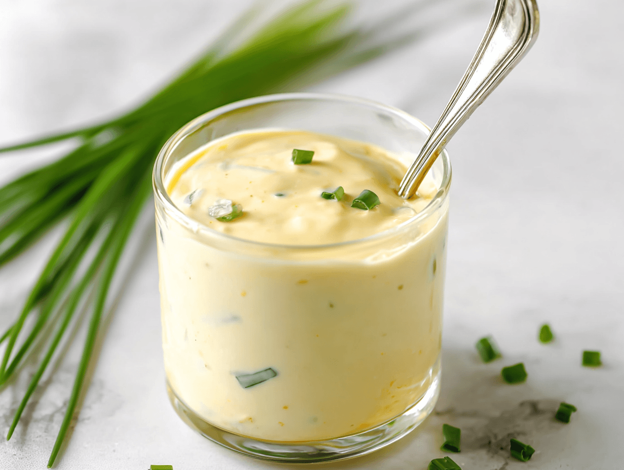 Keto Caesar Dressing Recipe (Creamy, 5-Minute, Low Carb) 4 Keto Caesar Dressing in a glass cup with spoon