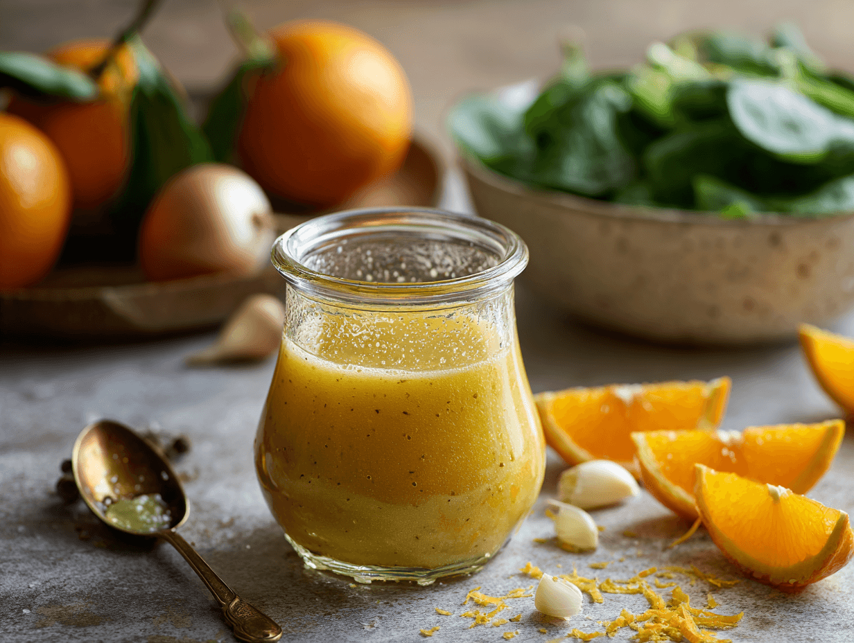 Orange Vinaigrette Recipe: 5 Bright Secrets for Fresh Flavor 4 Orange vinaigrette recipe in a glass jar with fresh oranges and salad greens