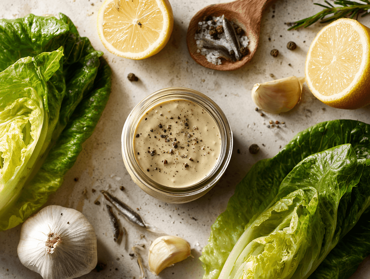 Whole30 Caesar Dressing Recipe: Creamy, Easy, and So Good 4 Whole30 Caesar Dressing in a jar with lemon and garlic