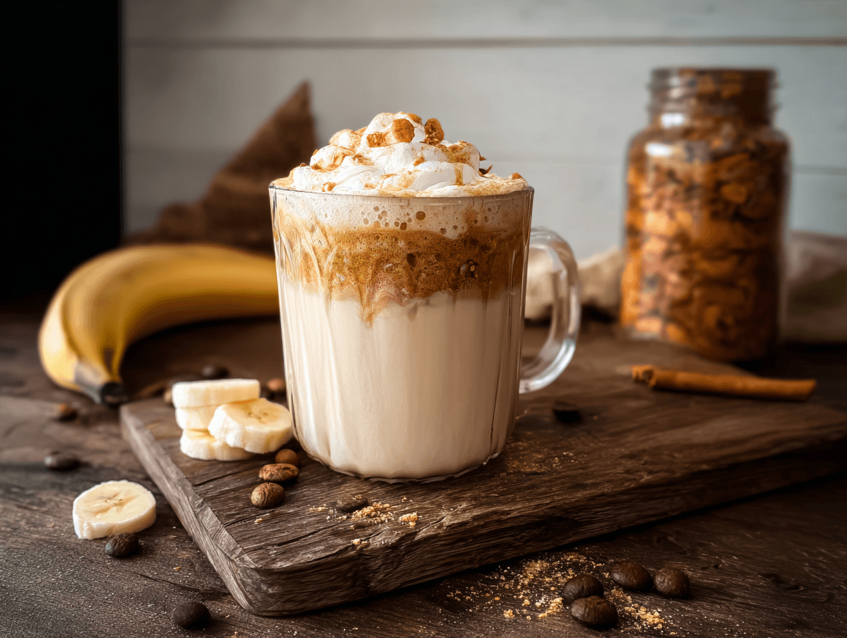 Banana Bread Latte – Easy Cozy Homemade Coffee Recipe 5 banana bread latte in mug with cinnamon